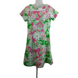 Lily Pulitzer Pink Green Cotton Jacquard A Line Short Sleeve Midi Dress Size 12